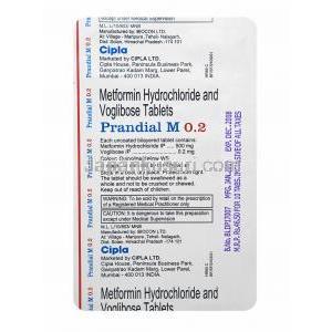 プランディアル M (メトホルミン/ ボグリボース 0.2mg) 錠剤裏面