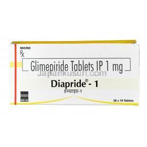 ダイアプライド, グリメピリド  1 mg, 錠剤, 箱表面