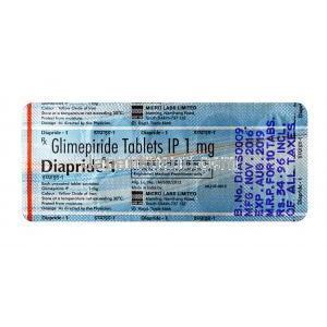 ダイアプライド, グリメピリド  1 mg, 錠剤, シート情報