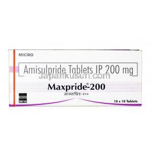 マックスプリド, アミスルプリド 200 mg,錠剤,箱表面