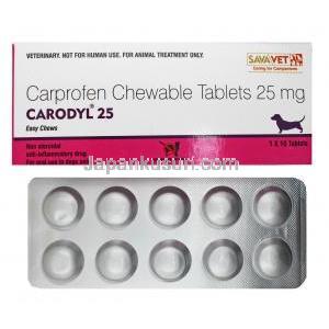 カプロフェン, カロディル Carodyl, 25mg チュアブル錠 (Sava Medicare) 箱、錠剤
