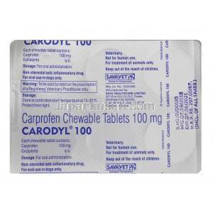 カプロフェン, カロディル Carodyl, 100mg チュアブル錠 (Sava Medicare) 錠剤裏面