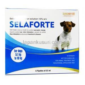 セラフォーテ犬用, セラメクチン, 0.5ml スポットオン小型犬用 (5.1kg～10kg) x 6 本, 箱表面