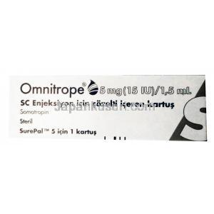 Omnitrope Injection, 5mg/1,5ml (15IU),Sandoz , Box side presentation