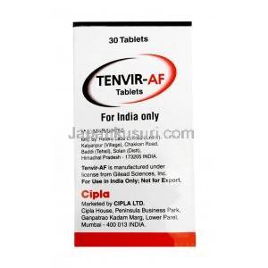 テンビル AF, テノホビル 25 mg, 製造元：Cipla, 箱情報
