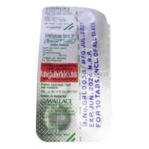 グラボル, ジメンヒドリナート 50 mg, 製造元：Wallace Pharma,シート情報, 製造日, 消費期限