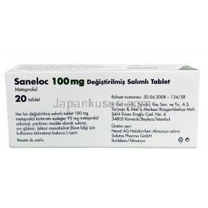 サネロック,  コハク酸メトプロロール 100 mg, 製造元：Sandoz, 箱情報, 製造元