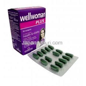 ウェルウーマンプラス,オメガ3、オメガ6、オメガ9、22種類のビタミン各種, 製造元：Vitabiotics Ltd, 箱, シート