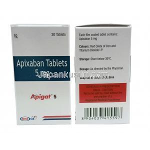 アピガット, アピキサバン 5mg, 30錠, ナトコ・ファーマ, 箱表面・裏面