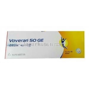 ボベラン 50 GE, ジクロフェナク 50mg, 15錠, 製造元：ノバルティスインド, 箱裏面