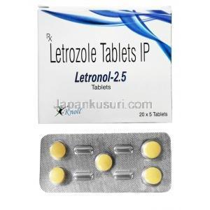 レトロノール,レトロゾール 2.5mg, 5錠, 製造元：Knoll Pharmaceuticals Ltd, 箱表面, シート