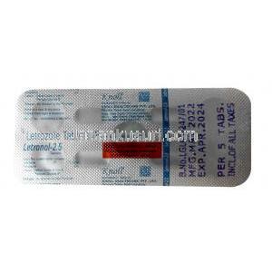 レトロノール,レトロゾール 2.5mg, 5錠, 製造元：Knoll Pharmaceuticals Ltd, シート情報