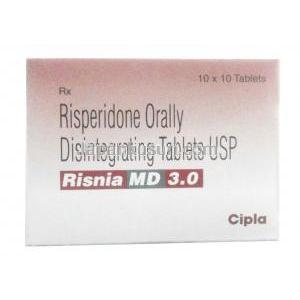 リスニア MD 3.0, リスペリドン 3 mg,錠剤, 製造元：Cipla, 箱表面