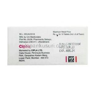 リスニア MD 1.0, リスペリドン 1 mg,錠剤, 製造元：Cipla, 箱情報