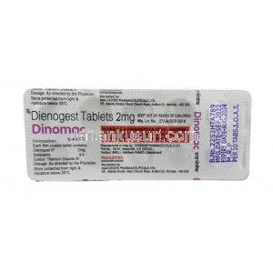 ジノマック,  ジエノゲスト, 2mg,錠剤, 製造元：Macleods Pharmaceuticals Pvt Ltd, シート情報
