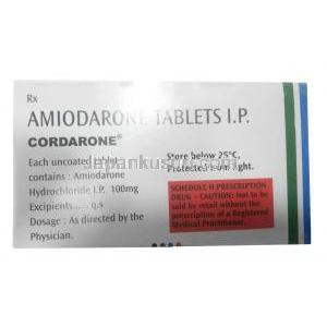 コルダロン, アミオダロン 100mg, 錠剤, 製造元：Sanofi India, 箱情報