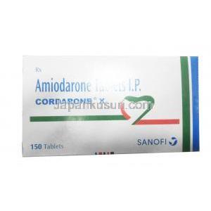 コルダロン X, アミオダロン 200mg, 錠剤, 製造元：Sanofi India, 箱表面