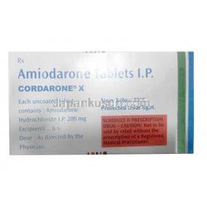 コルダロン X, アミオダロン 200mg, 錠剤, 製造元：Sanofi India, 箱情報