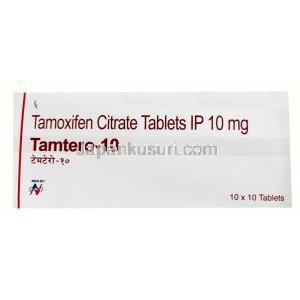 タムテロ 10, モキシフェン 10mg, 製造元:Hetero Drugs Ltd, 箱表面