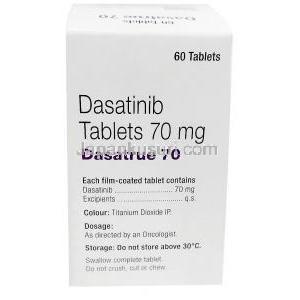 ダサトゥルー, ダサチニブ 70 mg, 60 錠, 製造元：Cipla, 箱情報,保管方法
