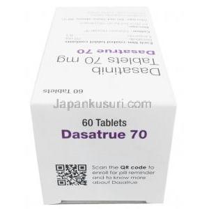 ダサトゥルー, ダサチニブ 70 mg, 60 錠, 製造元：Cipla, 箱上面