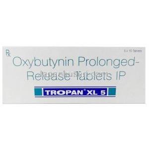 トロパン XL 5, オキシブチニン 5mg,製造元： Sun Pharma, 箱表面