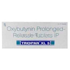 トロパン XL 5, オキシブチニン 5mg,製造元： Sun Pharma, 箱上面