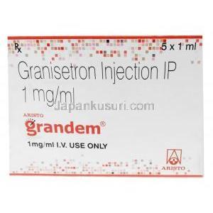 グランデム 注射,  グラニセトロン 1 mg,注射 1mL, 製造元：Aristo Pharmaceuticals, 箱表面