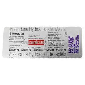 ビラノ 20, ビラゾドン 20 mg, 製造元：Sun Pharmaceutical Industries,  シート情報