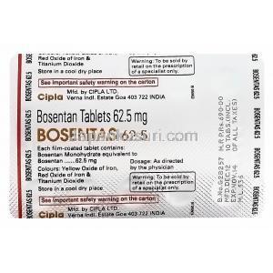 ボセンタス, ボセンタン62.5 mg, 製造元：Cipla,  シート情報