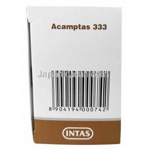 アカンプタス, アカンプロセート 333 mg, 製造元：Intas Pharmaceuticals Ltd, 箱側面