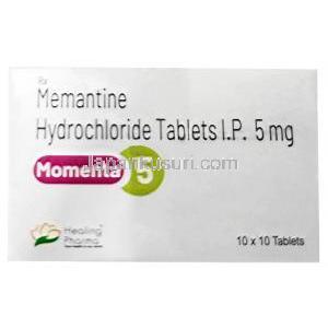 モメンタ 5, メマンチン 5mg, 製造元：Healing Pharma India Pvt Ltd,箱表面