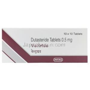 ベルトリド,  デュタステリド 0.5mg, 製造元:Intas Pharmaceuticals Ltd, 箱表面