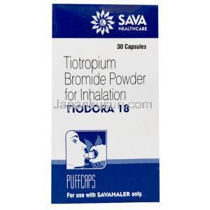 チオドラ 吸入剤 , チオトロピウム 18 mcg, 30 吸入用カプセル, 製造元：Sava medica, 箱表面