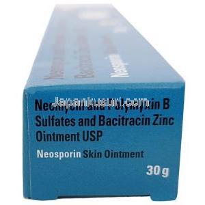ネオスポリン 軟膏,バシトラシン 400IU/ ネオマイシン 3400IU/ ポリミキシン B 5000IU,軟膏 30g, GSK, 箱側面