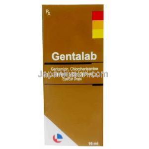 ゲンタラボ点眼/点耳液, ゲンタマイシン 0.3%, 点眼/点耳液 10mL, 製造元：Laborate Pharmaceuticals India, 箱表面