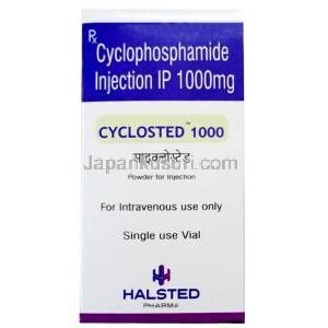 シクロステッド注射, シクロホスファミド 1000 mg, 製造元：Halsted Pharma, 箱表面