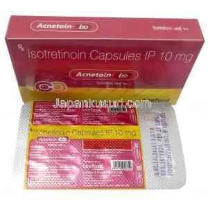 アクネトイン 10, イソトレチノイン 10 mg,製造元：Leeford healthcare,箱, シート情報