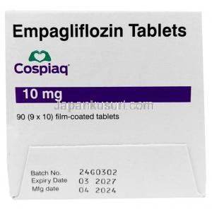 コスピアク,エンパグリフロジン 10mg, 90錠, 製造元：Torrent Pharmaceuticals Ltd,箱情報, 製造日, 消費期限
