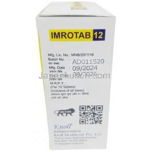 イムロタブ, イベルメクチン 12mg, 製造元：Knoll Healthcare Pvt Ltd, 箱情報 製造日, 消費期限