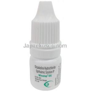 ウィノラップ DS 点眼薬, オロパタジン 0.2%, 点眼薬 2.5 mL, 製造元：Sun Pharmaceutical Industries, ボトル表面