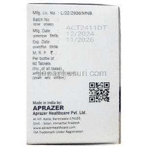 ダサカスト, ダサチニブ 70 mg, 60錠, 製造元：Aprazer, 箱情報,製造日, 消費期限