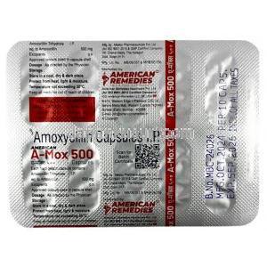 エーモックス, アモキシシリン 500 mg, 製造元：American Remedies, シート情報