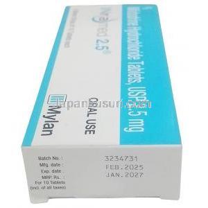 インラメッド 2.5, ミドドリン 2.5 mg, 製造元：マイラン, 箱情報, 製造日, 消費期限