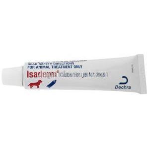 イサダーム犬用ジェル, フシジン酸5mg / ベタメタゾン1mg ジェル 15 g, 製造元：Dermcare-Vet Pty Ltd, チューブ表面