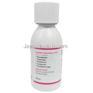 パラゾール犬猫用経口懸濁液, フェンベンダゾール 1mLあたり100mg, 経口懸濁液 100 mL, 製造元：Foran Healthcare Ltd, ボトル情報