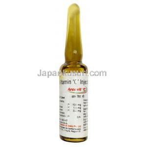 アルコビットC 注射,ビタミンC, 100mg, 5mL アンプル X 1本,製造元：Arco lifesciences pvt ltd, アンプル情報