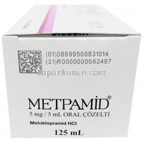 メトパミド シロップ, メトクロプラミド 5mL あたり5mg , シロップ 125mL, 製造元：Sifar,箱情報, 成分
