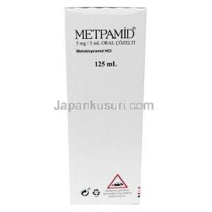 メトパミド シロップ, メトクロプラミド 5mL あたり5mg , シロップ 125mL, 製造元：Sifar,箱裏面