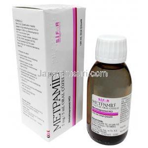 メトパミド シロップ, メトクロプラミド 5mL あたり5mg , シロップ 125mL, 製造元：Sifar, 箱, ボトル